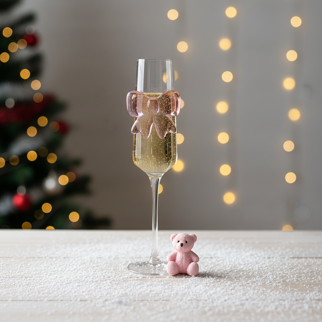 Bow-tie champagne flute on table